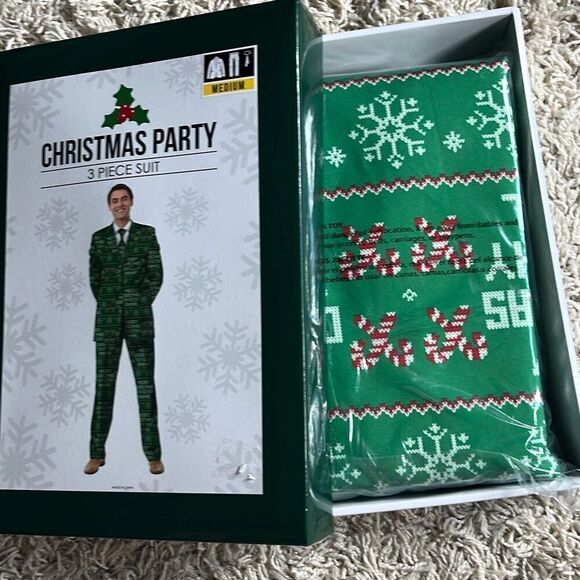 NIP Mens Greensource CHRISTMAS PARTY 3 Piece Suit Set Green Merry Christmas Ya F - Picture 8 of 8